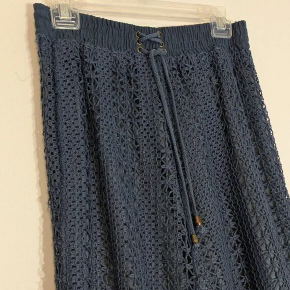 PRETTY ANGEL Blue Crochet, Lace, Tassel - Lined Pull-On Midi Skirt; Size S - Picture 2 of 6